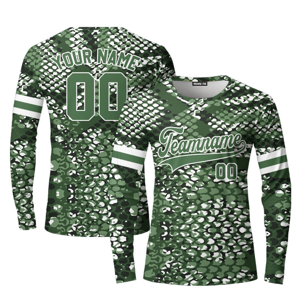 Custom Olive Snake Skin Pattern Green White Custom Long Sleeve T-Shirt For Men & Women