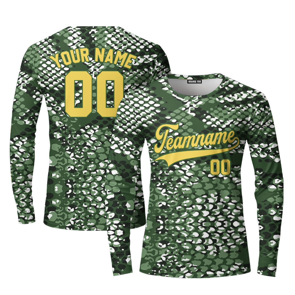 Custom Olive Snake Skin Pattern Green Yellow Custom Long Sleeve T-Shirt For Men & Women