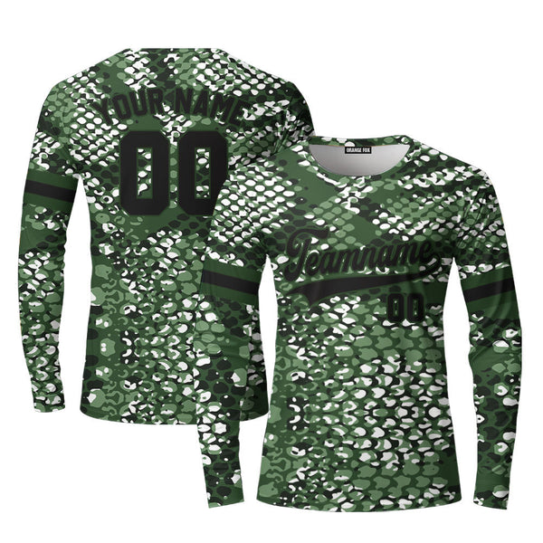 Custom Olive Snake Skin Pattern Green Black Custom Long Sleeve T-Shirt For Men & Women