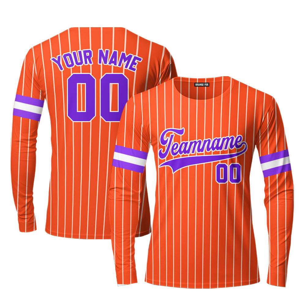 Custom Orange White Pinstripe Purple Custom Long Sleeve T-Shirt For Men & Women