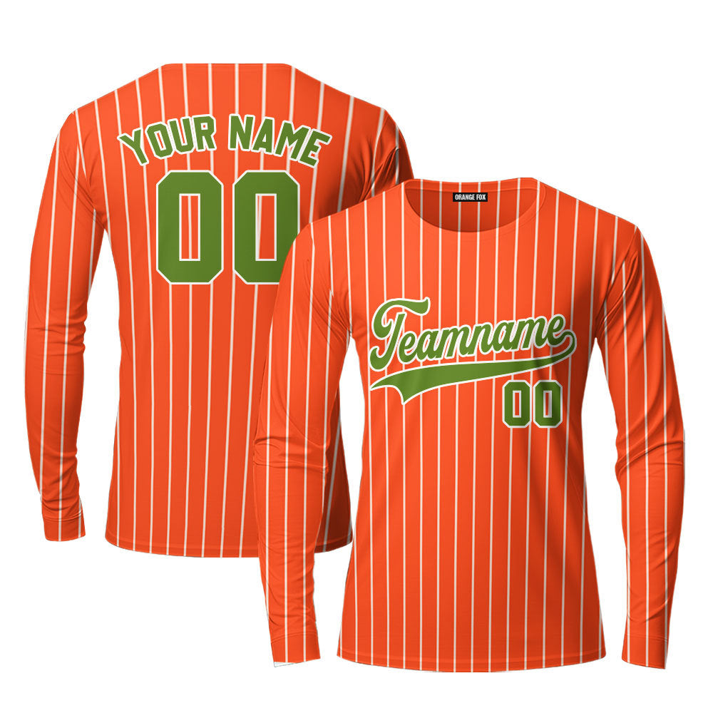 Custom Orange White Pinstripe Blue Custom Long Sleeve T-Shirt For Men & Women