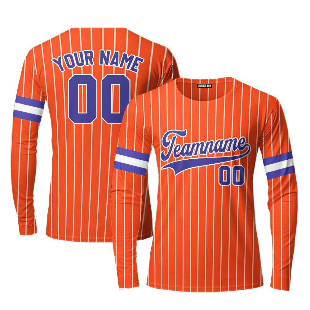 Custom Orange White Pinstripe Green Custom Long Sleeve T-Shirt For Men & Women