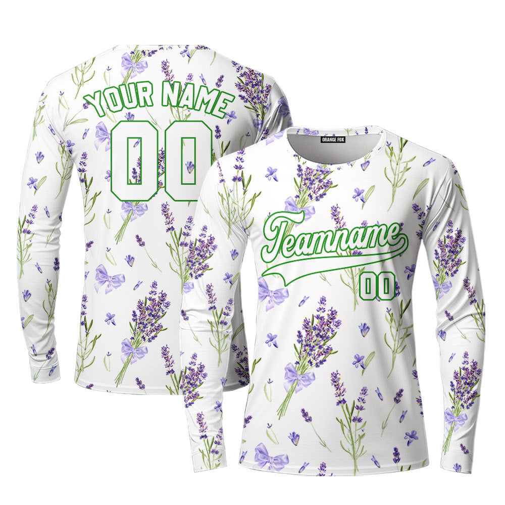 Custom Violet Lavender Pattern Purple Green Custom Long Sleeve T-Shirt For Men & Women