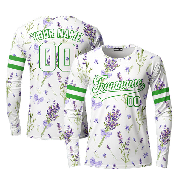 Custom Violet Lavender Pattern Purple Green Custom Long Sleeve T-Shirt For Men & Women