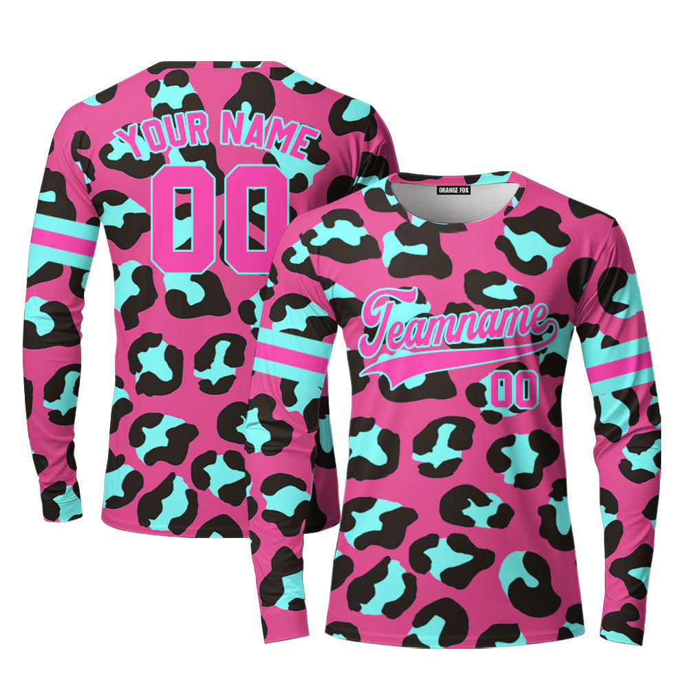 Custom Leopard On Pink Pattern Pink Black Custom Long Sleeve T-Shirt For Men & Women