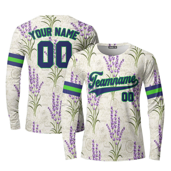 Custom Vintage Lavender Pattern White Purple Long Sleeve T-Shirt