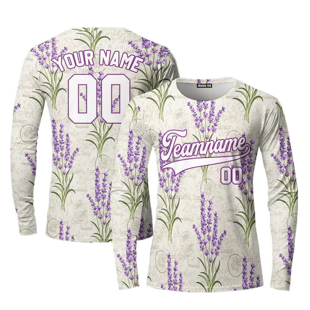 Custom Vintage Lavender Pattern Purple Custom Long Sleeve T-Shirt For Men & Women