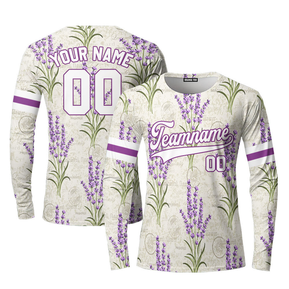 Custom Vintage Lavender Pattern Purple Custom Long Sleeve T-Shirt For Men & Women