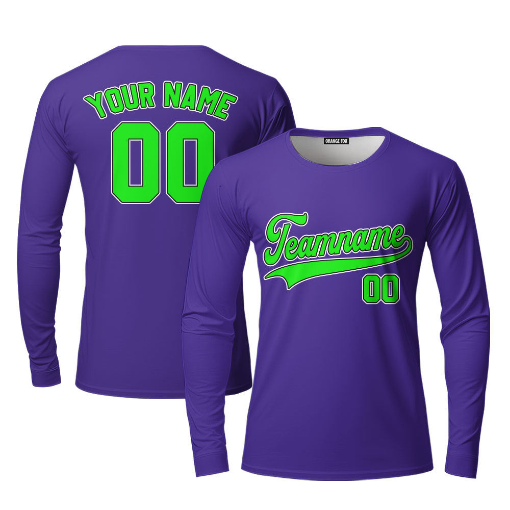 Custom Neon Green And Purple Custom Long Sleeve T-Shirt For Men & Women