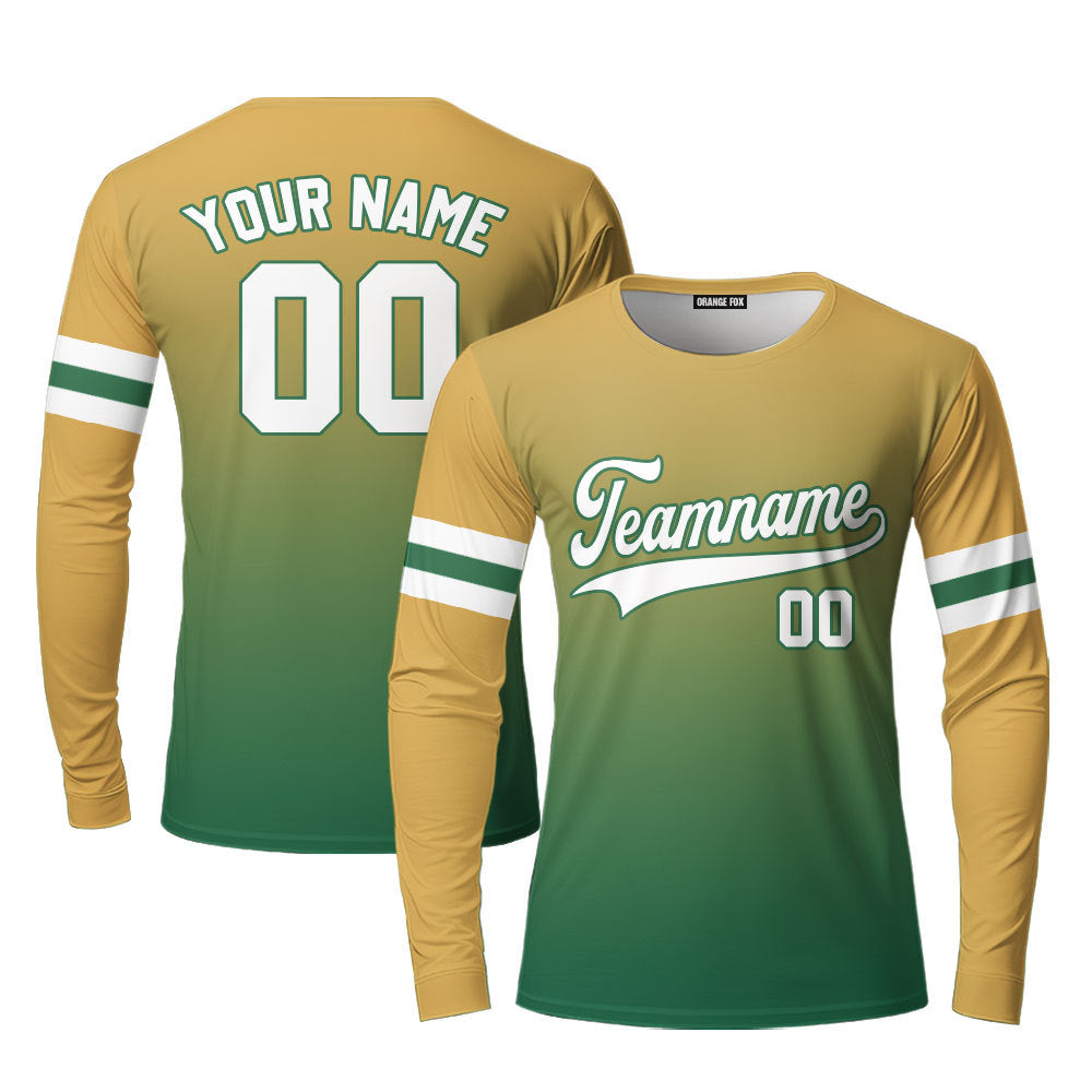 Custom White Kelly Green Brown Fade Fashion Custom Long Sleeve T-Shirt For Men & Women