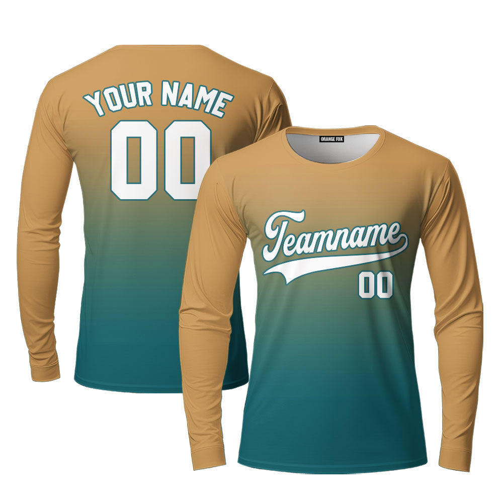 Custom White Teal Brown Fade Fashion Custom Long Sleeve T-Shirt For Men & Women