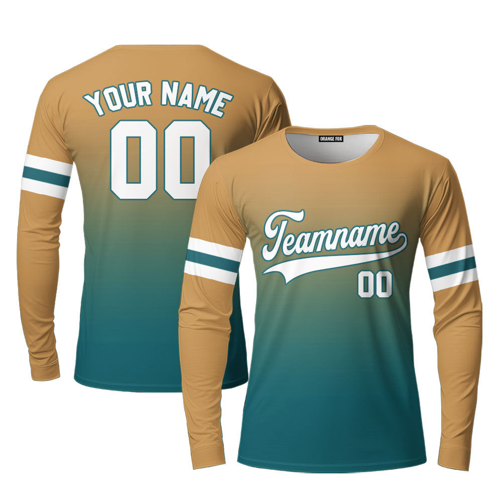 Custom White Teal Brown Fade Fashion Custom Long Sleeve T-Shirt For Men & Women