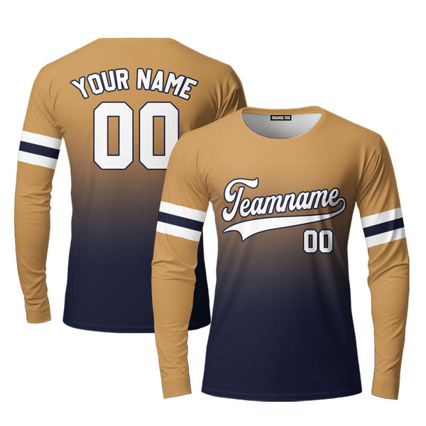 Custom White Navy Brown Fade Fashion Custom Long Sleeve T-Shirt For Men & Women