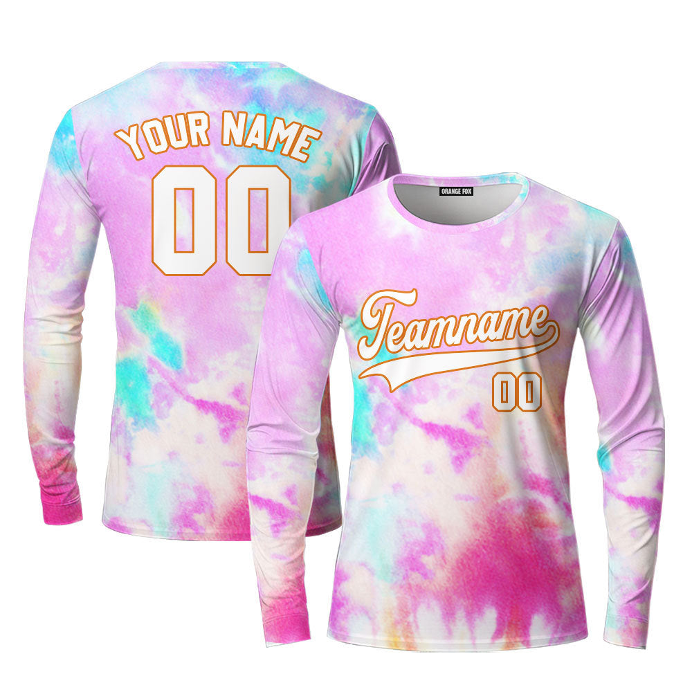 Custom Colorful Tie Dye White Pink Custom Long Sleeve T-Shirt For Men & Women