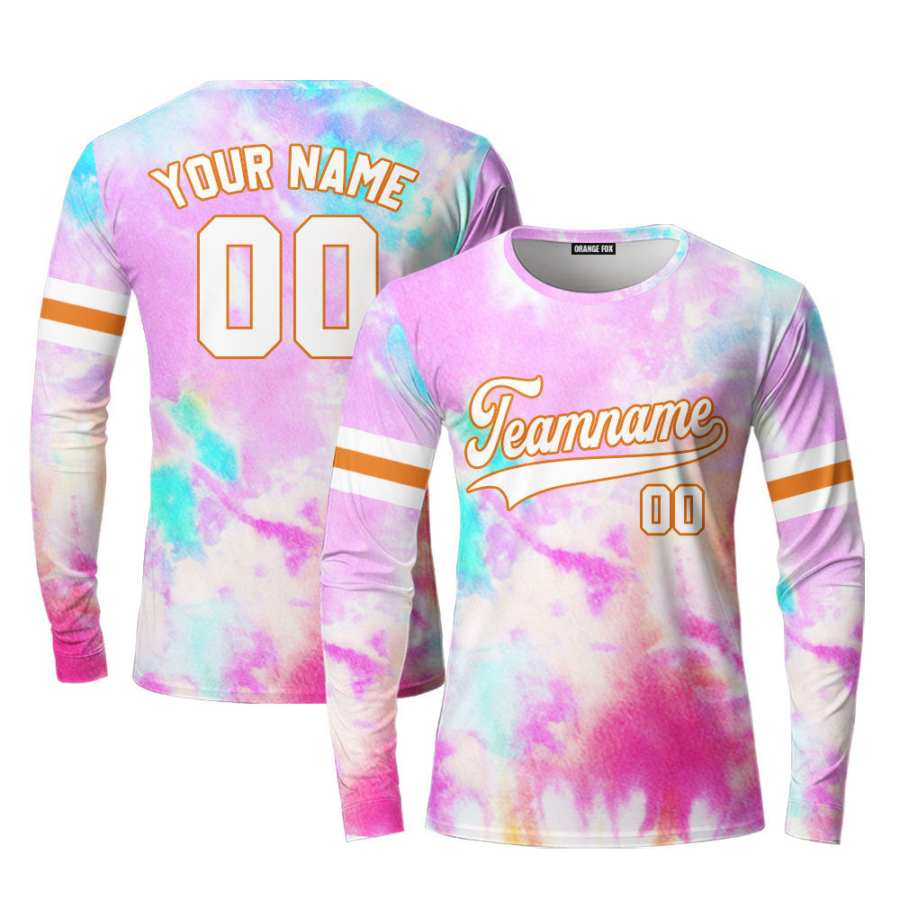 Custom Colorful Tie Dye White Pink Custom Long Sleeve T-Shirt For Men & Women