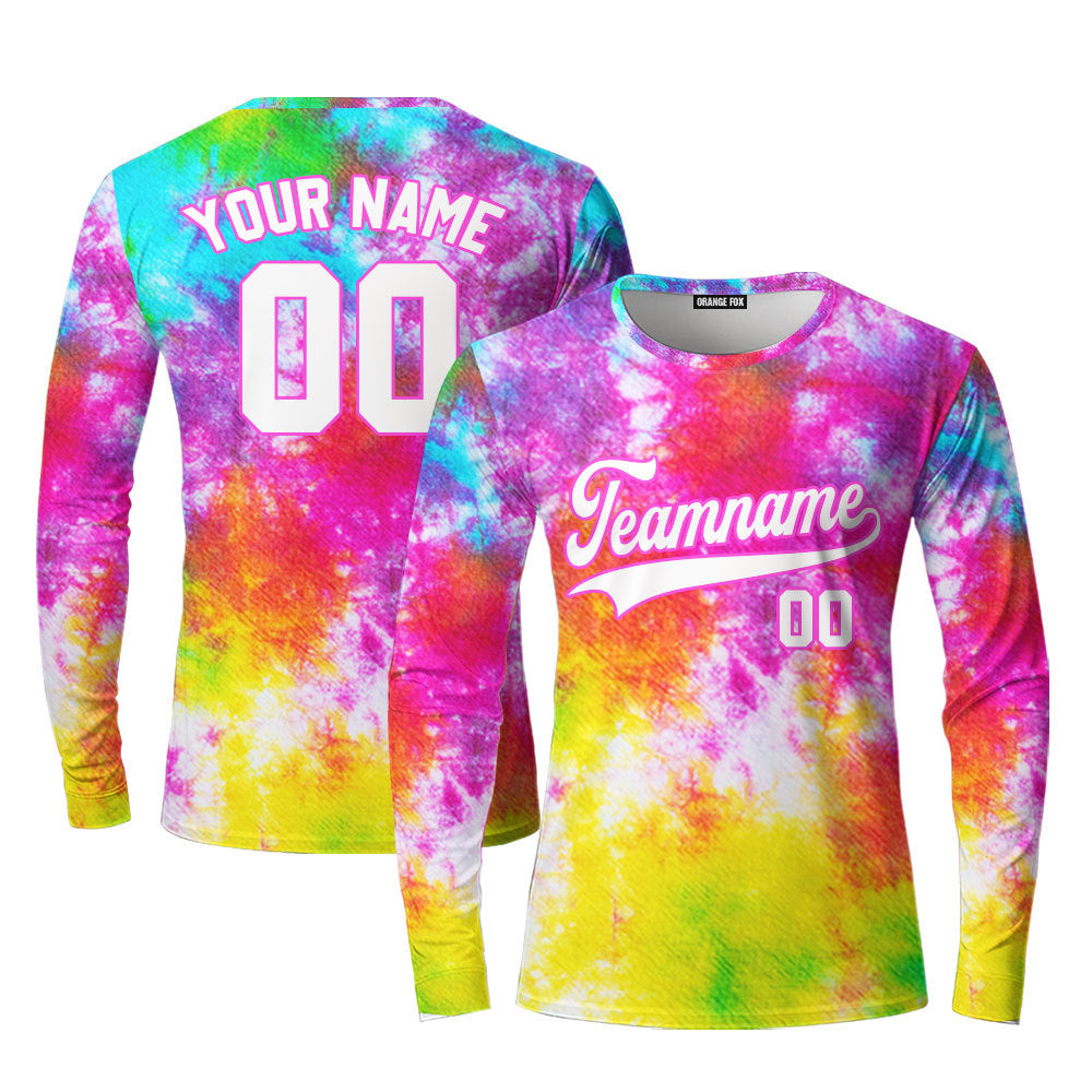 Custom Rainbow Tie Dye White Light Blue Custom Long Sleeve T-Shirt For Men & Women