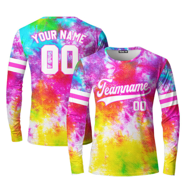 Custom Rainbow Tie Dye White Light Blue Custom Long Sleeve T-Shirt For Men & Women