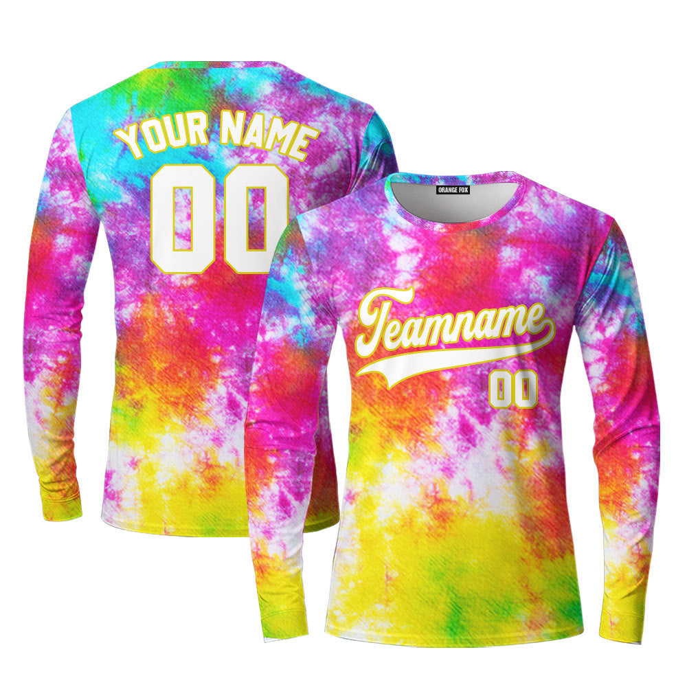 Custom Rainbow Tie Dye White Pink Custom Long Sleeve T-Shirt For Men & Women