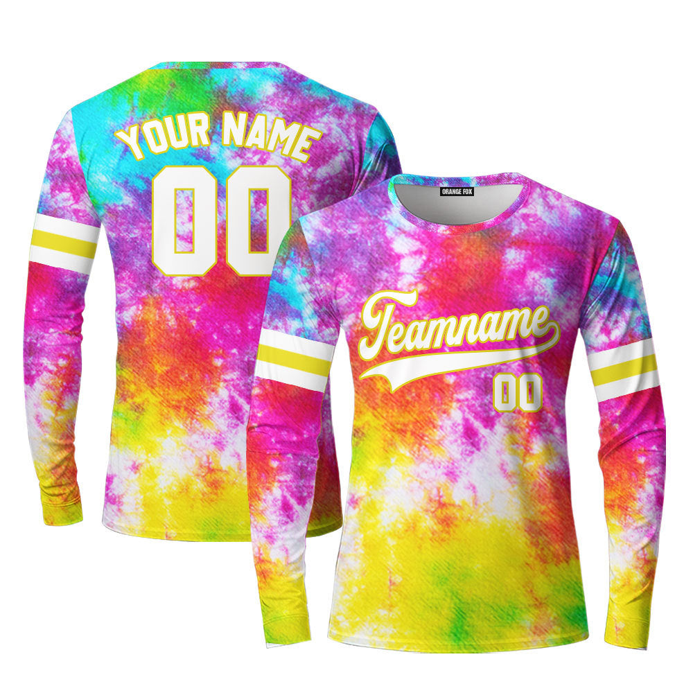 Custom Rainbow Tie Dye White Pink Custom Long Sleeve T-Shirt For Men & Women