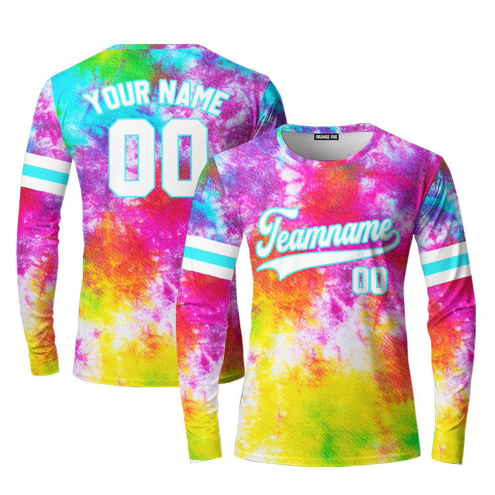 Custom Rainbow Tie Dye White  Custom Long Sleeve T-Shirt For Men & Women