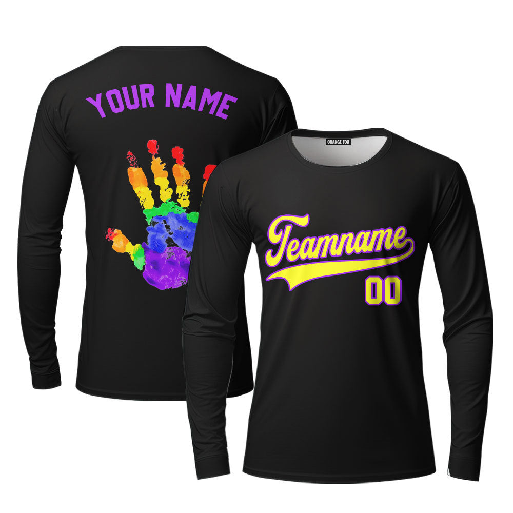 Custom Pride Hand LGBT Yellow Purple Custom Long Sleeve T-Shirt For Men & Women