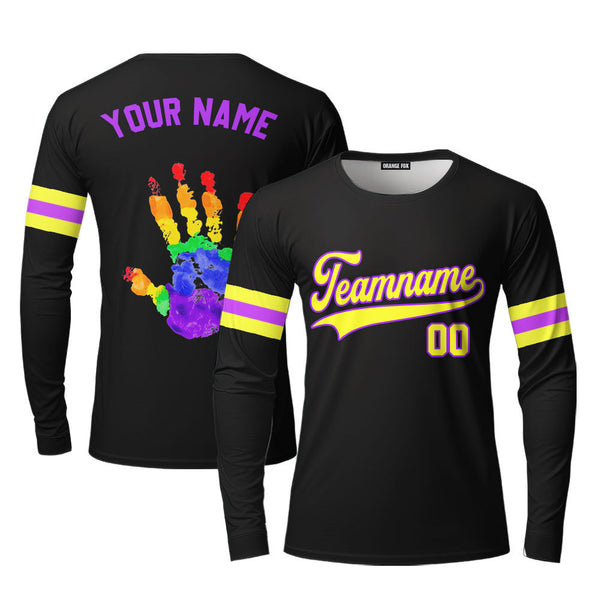Custom Pride Hand LGBT Yellow Purple Custom Long Sleeve T-Shirt For Men & Women