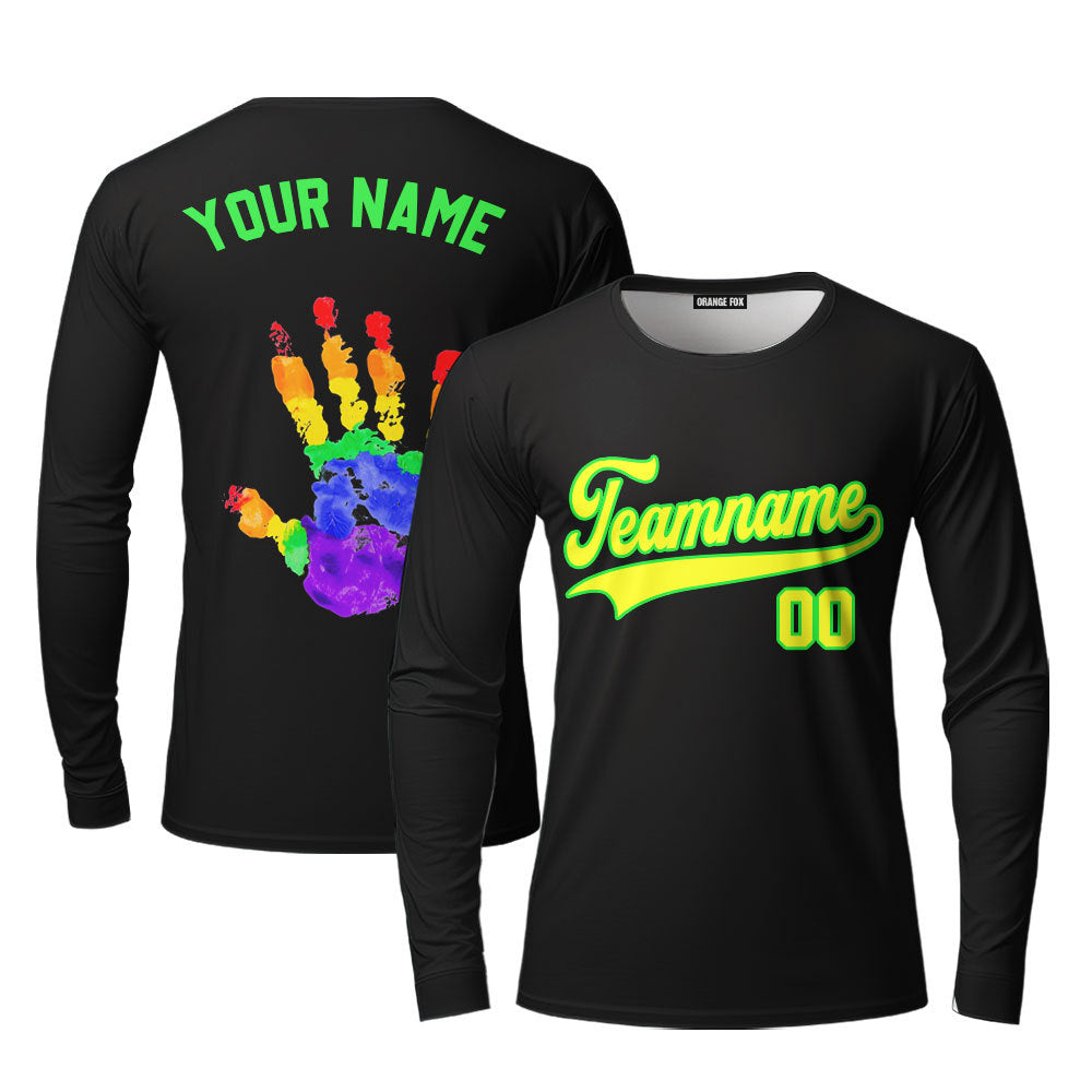 Custom Pride Hand LGBT Yellow Green Custom Long Sleeve T-Shirt For Men & Women