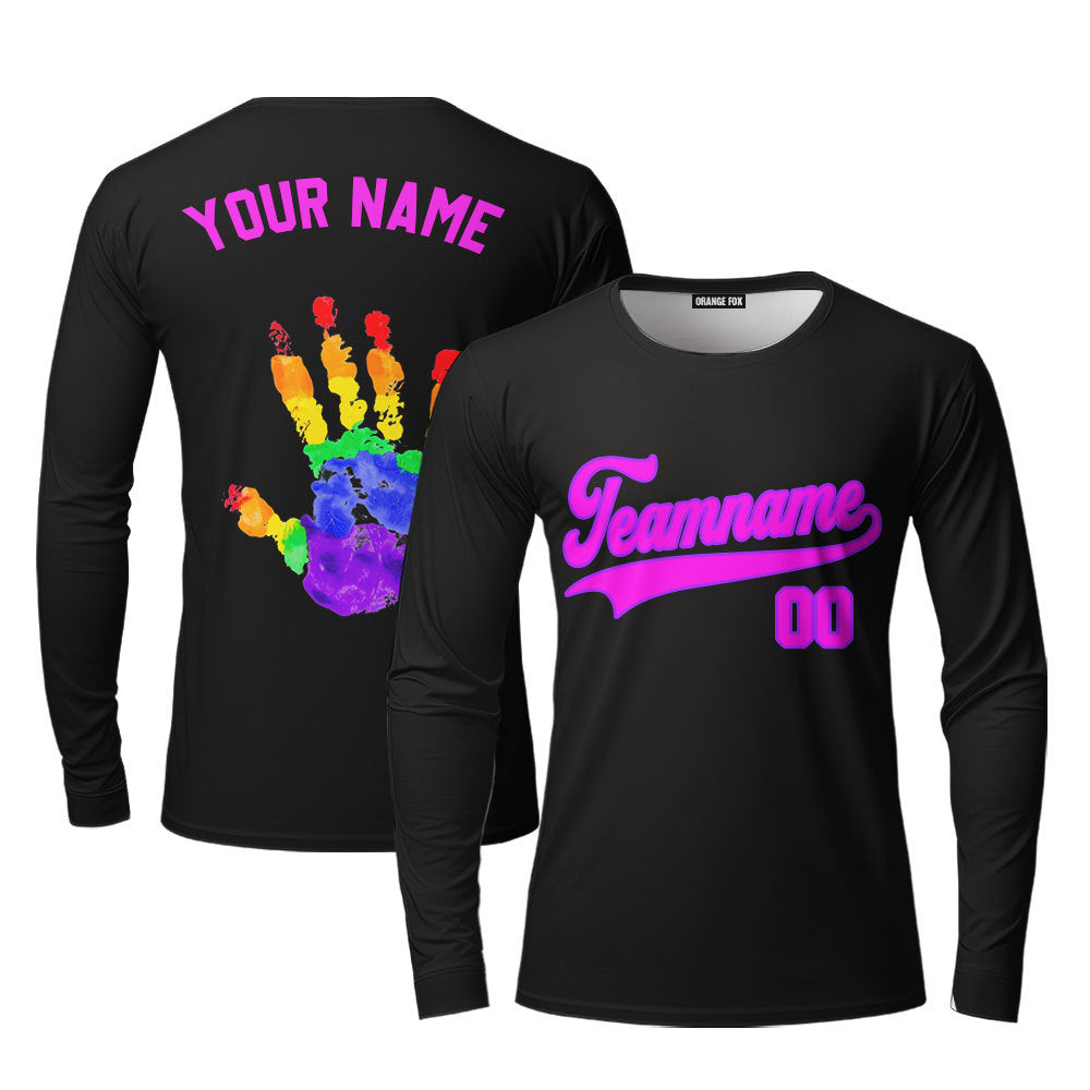 Custom Pride Hand LGBT Pink Purple Custom Long Sleeve T-Shirt For Men & Women