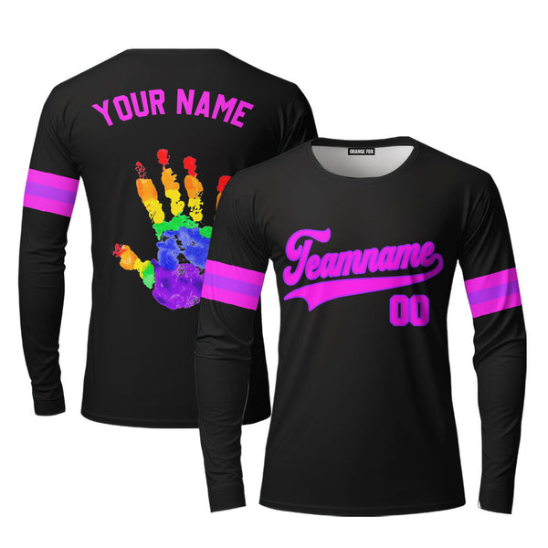 Custom Pride Hand LGBT Pink Purple Custom Long Sleeve T-Shirt For Men & Women