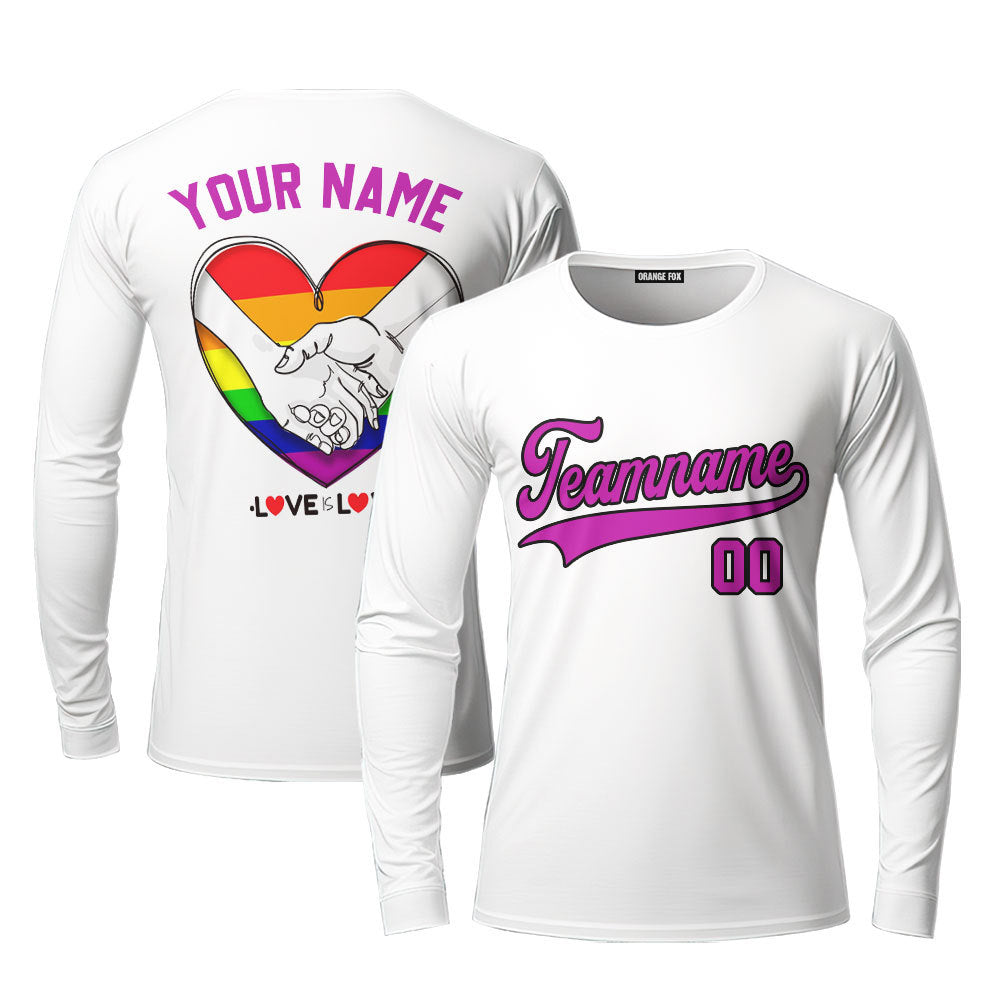 Custom Pride LGBT Love Is Love Pink Black Custom Long Sleeve T-Shirt For Men & Women