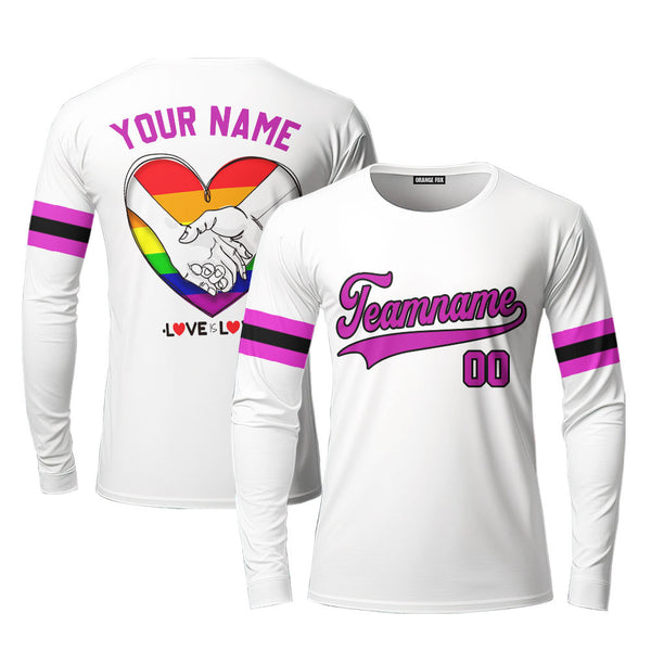 Custom Pride LGBT Love Is Love Pink Black Custom Long Sleeve T-Shirt For Men & Women