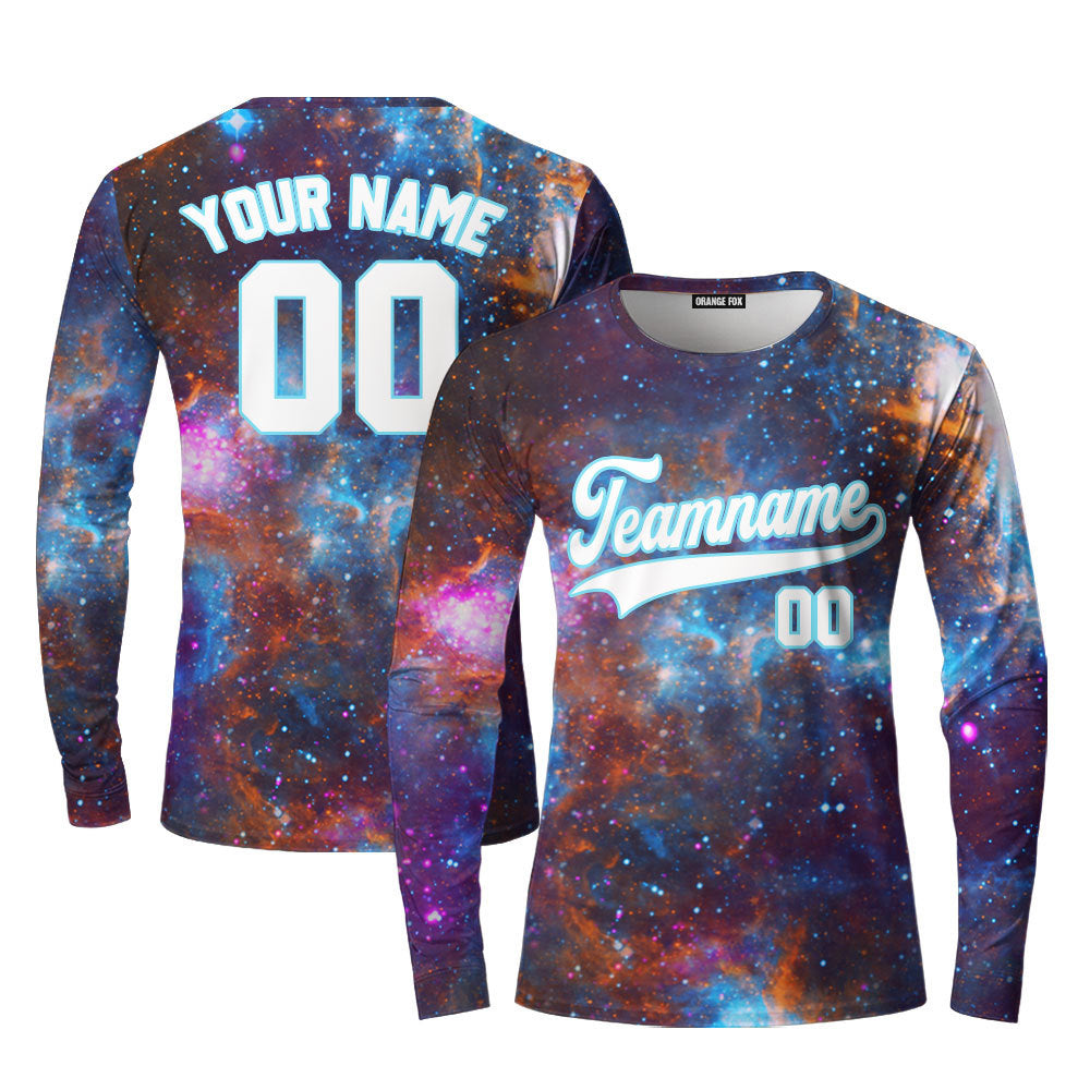 Custom Galaxy Pattern White Light Blue Custom Long Sleeve T-Shirt For Men & Women