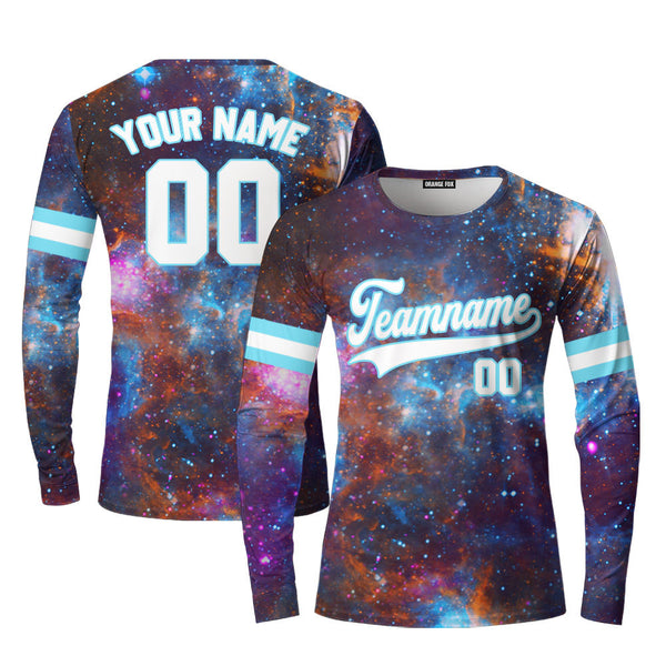 Custom Galaxy Pattern White Light Blue Custom Long Sleeve T-Shirt For Men & Women