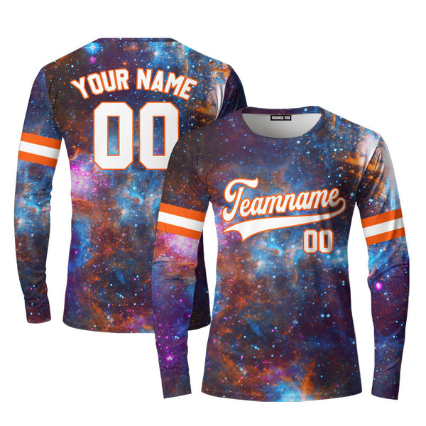 Custom Galaxy Pattern White Orange Custom Long Sleeve T-Shirt For Men & Women