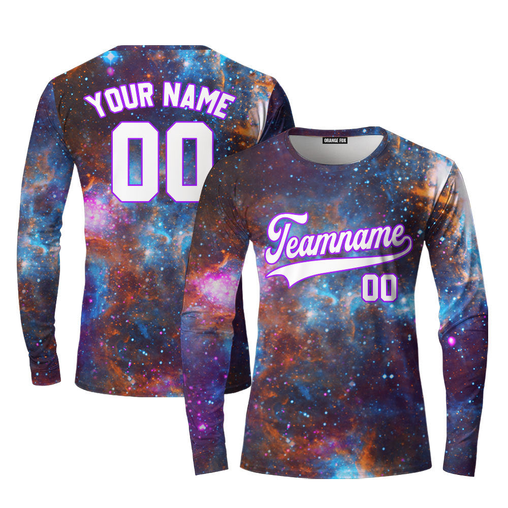 Custom Galaxy Pattern White Purple Custom Long Sleeve T-Shirt For Men & Women