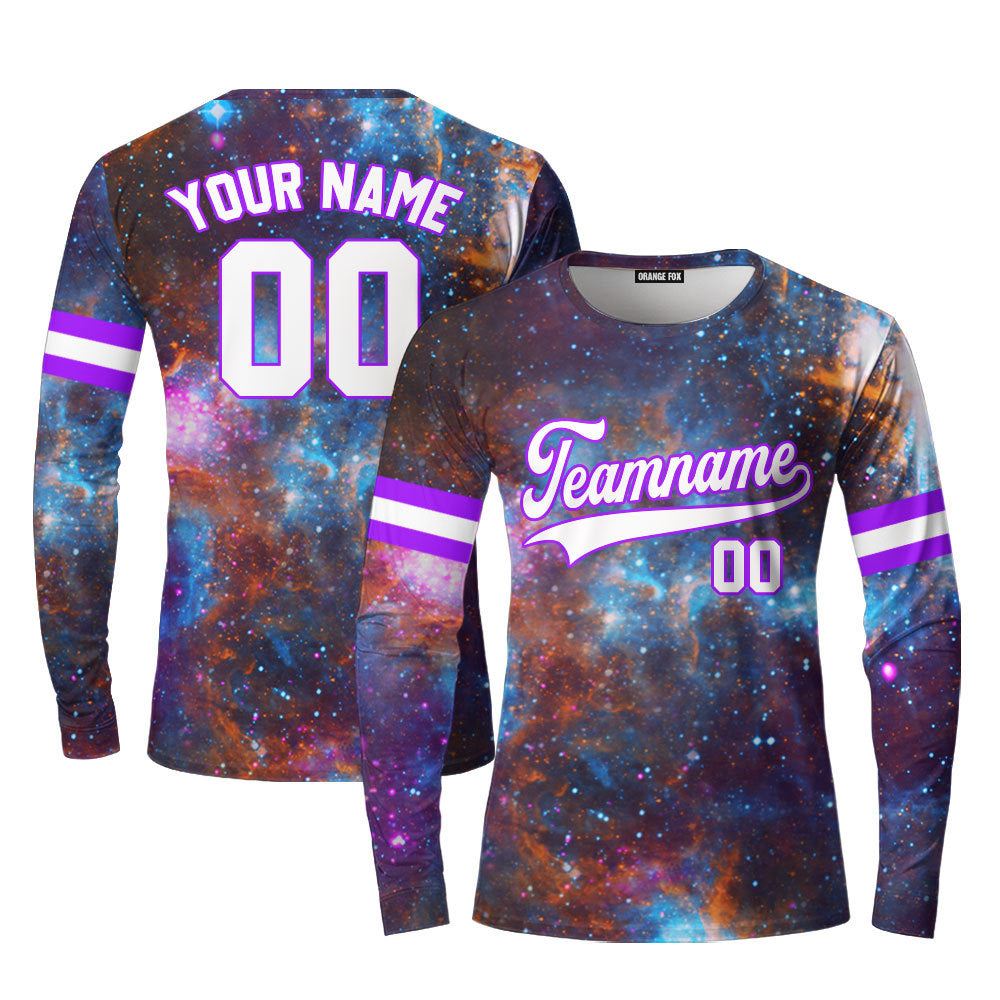 Custom Galaxy Pattern White Purple Custom Long Sleeve T-Shirt For Men & Women