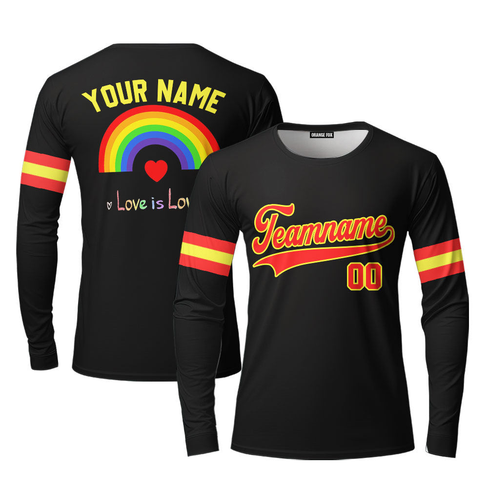 Custom Rainbow Pride Love Is Love Yellow Red Custom Long Sleeve T-Shirt For Men & Women