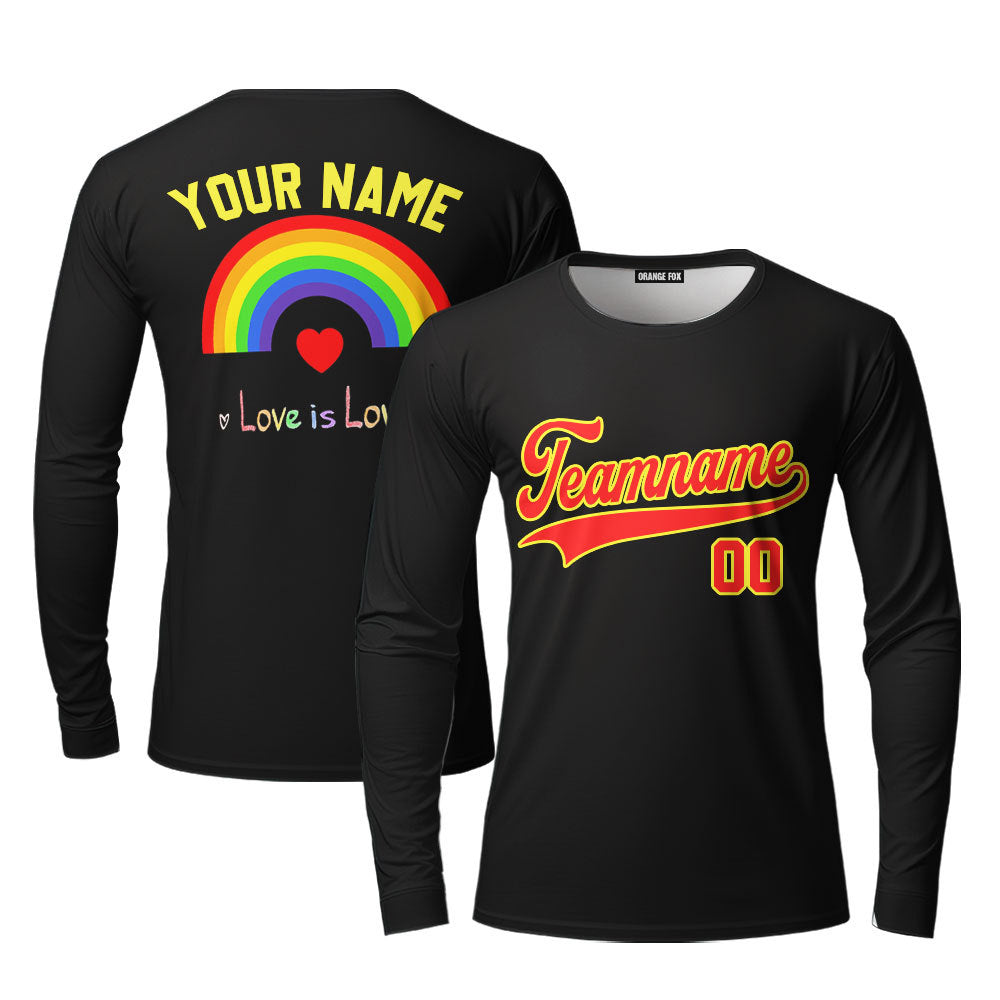 Custom Rainbow Pride Love Is Love Yellow Red Custom Long Sleeve T-Shirt For Men & Women