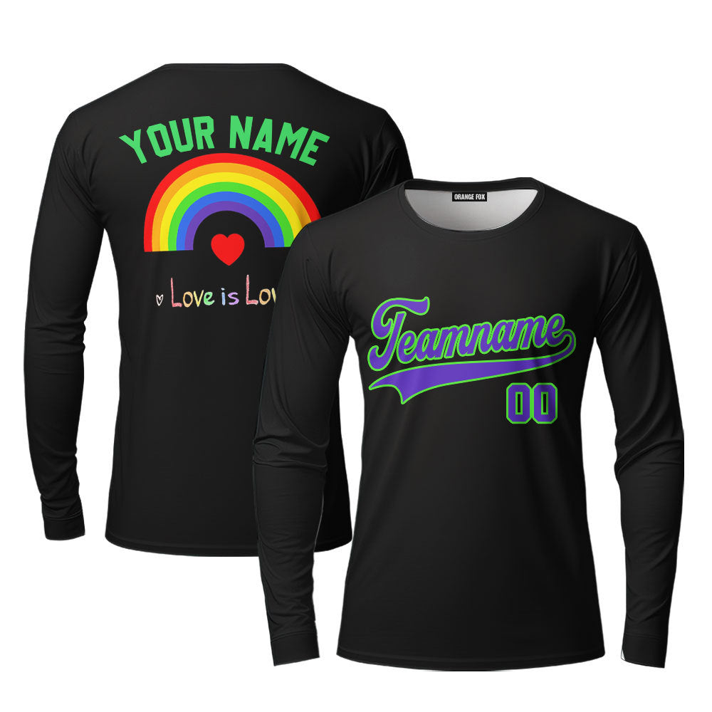 Custom Rainbow Pride Love Is Love Red Gold Yellow Custom Long Sleeve T-Shirt For Men & Women