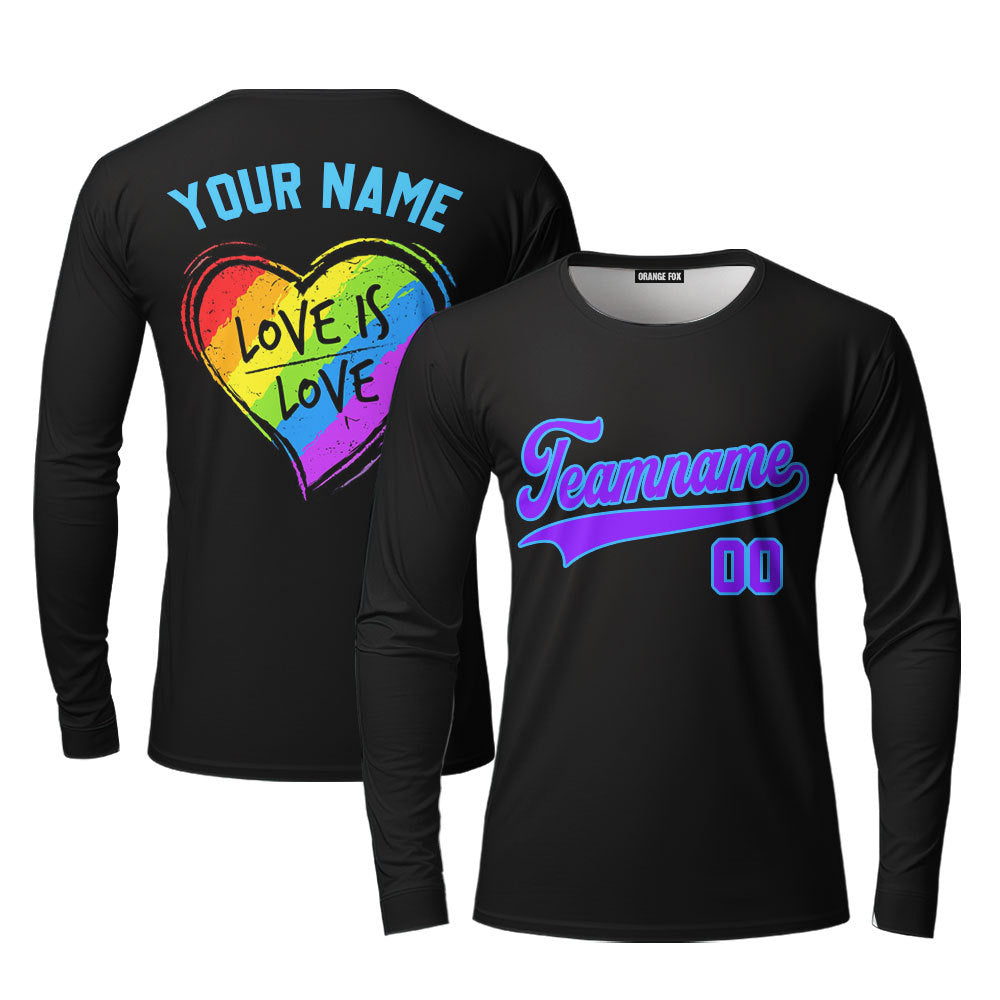 Custom Love Is Love Rainbow Heart Pride Purple Light Blue Custom Long Sleeve T-Shirt For Men & Women