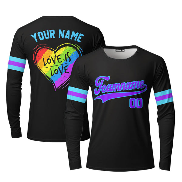 Custom Love Is Love Rainbow Heart Pride Purple Light Blue Custom Long Sleeve T-Shirt For Men & Women