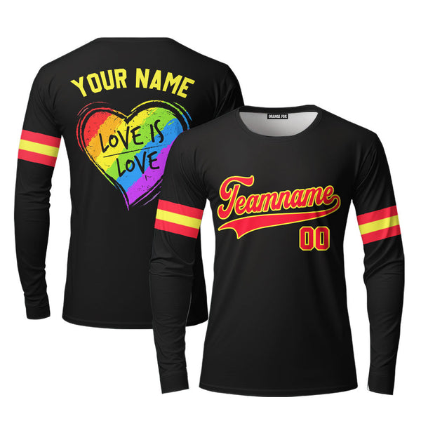 Custom Love Is Love Rainbow Heart Pride Red Yellow Custom Long Sleeve T-Shirt For Men & Women