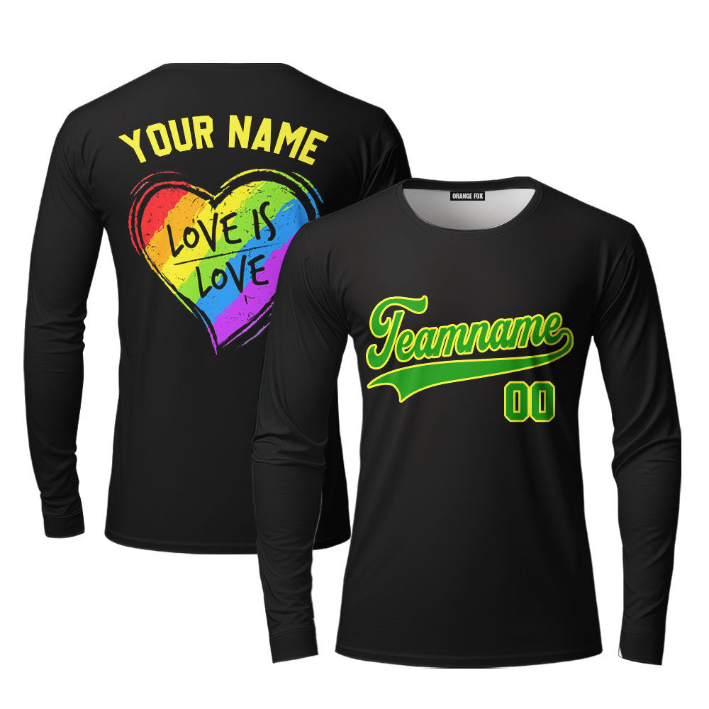 Custom Love Is Love Rainbow Heart Pride Yellow Green Custom Long Sleeve T-Shirt For Men & Women