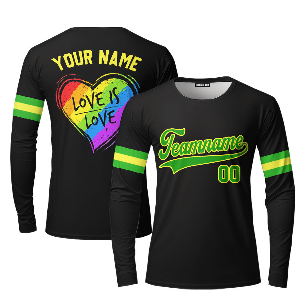 Custom Love Is Love Rainbow Heart Pride Yellow Green Custom Long Sleeve T-Shirt For Men & Women