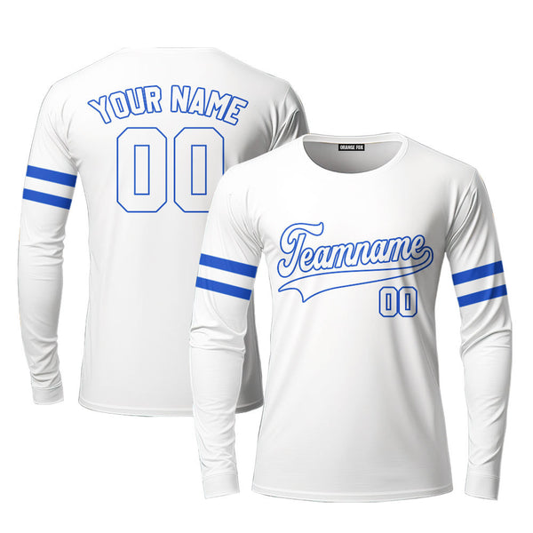 Custom White Blue Custom Long Sleeve T-Shirt For Men & Women