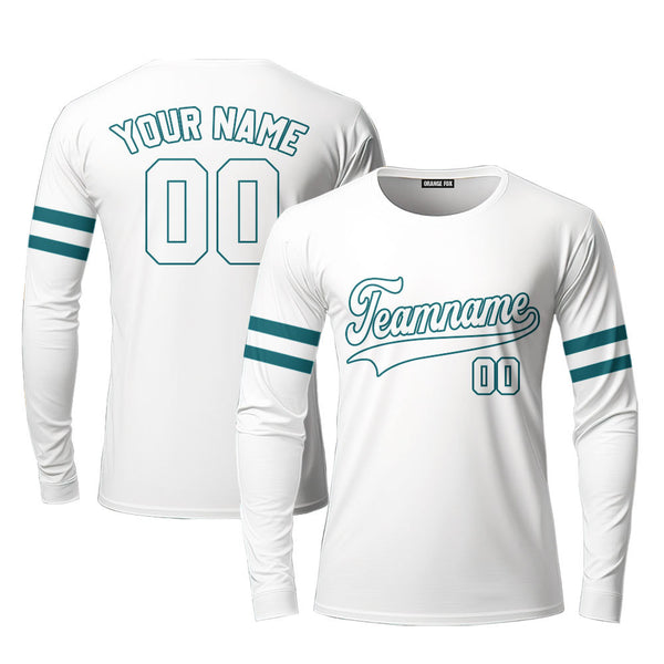 Custom White Aqua Custom Long Sleeve T-Shirt For Men & Women