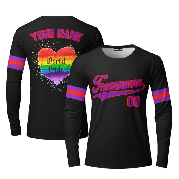 Custom World Pride Rainbow Heart Purple Orange Custom Long Sleeve T-Shirt For Men & Women