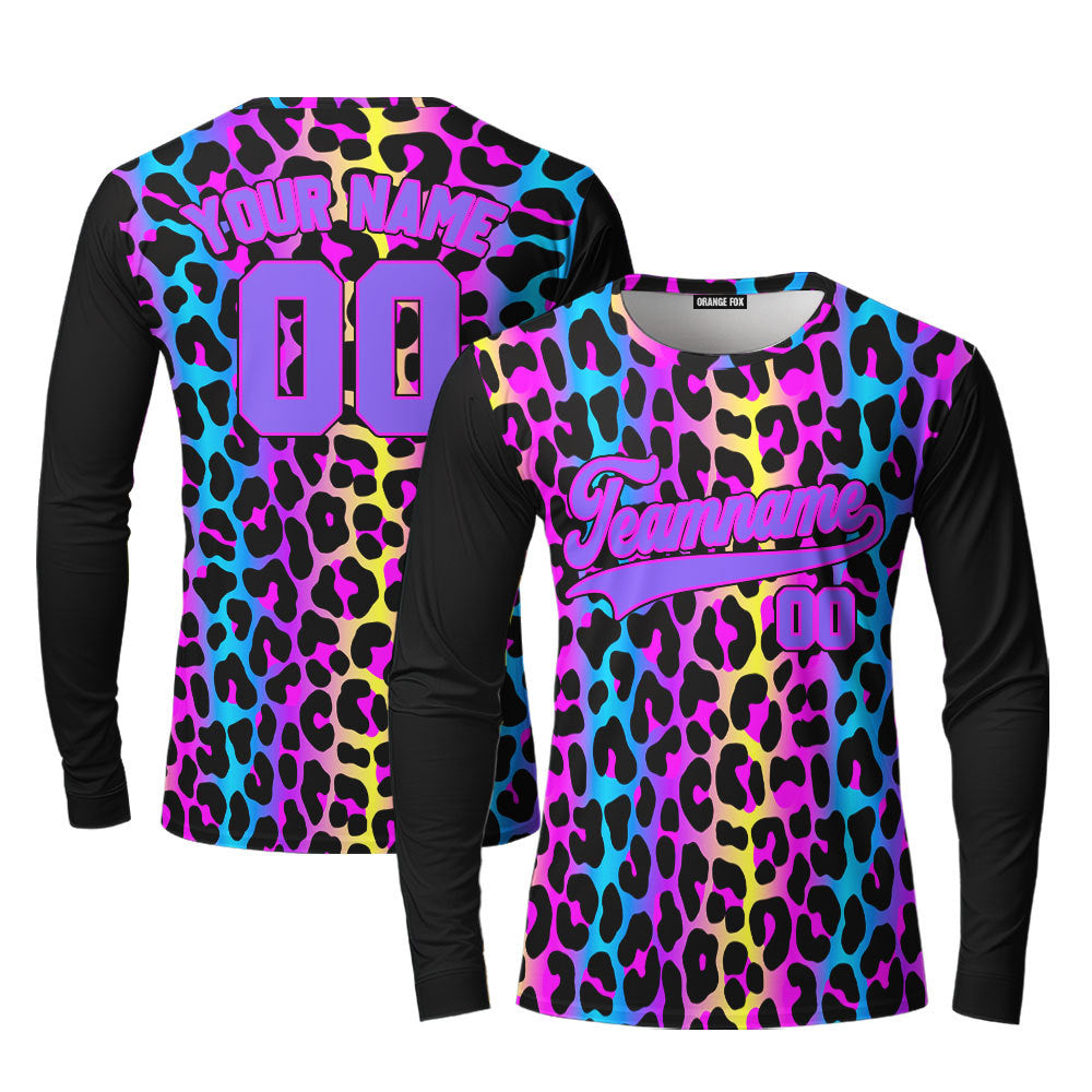 Custom Neon Leopard Pattern Purple Pink Custom Long Sleeve T-Shirt For Men & Women