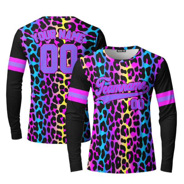 Custom Neon Leopard Pattern Purple Pink Custom Long Sleeve T-Shirt For Men & Women
