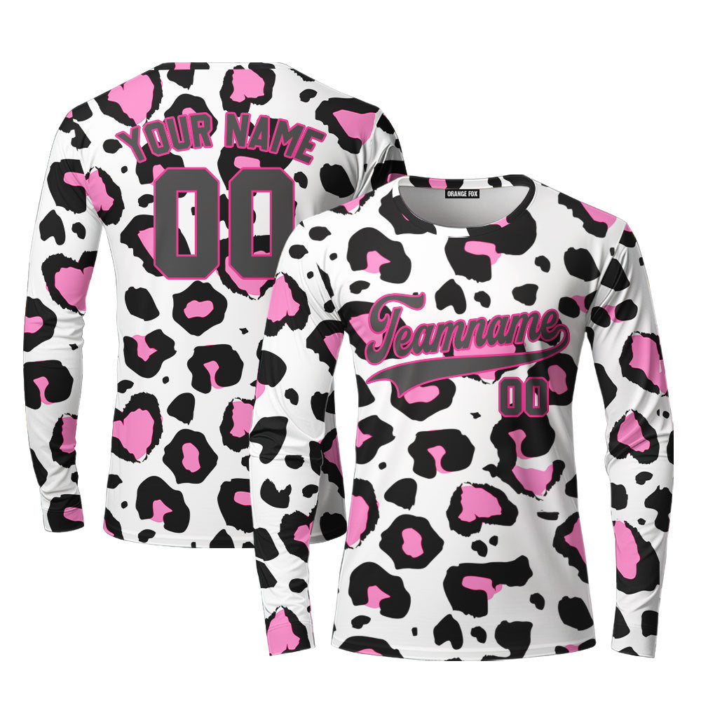 Custom Pink Leopard Pattern Black Pink Custom Long Sleeve T-Shirt For Men & Women